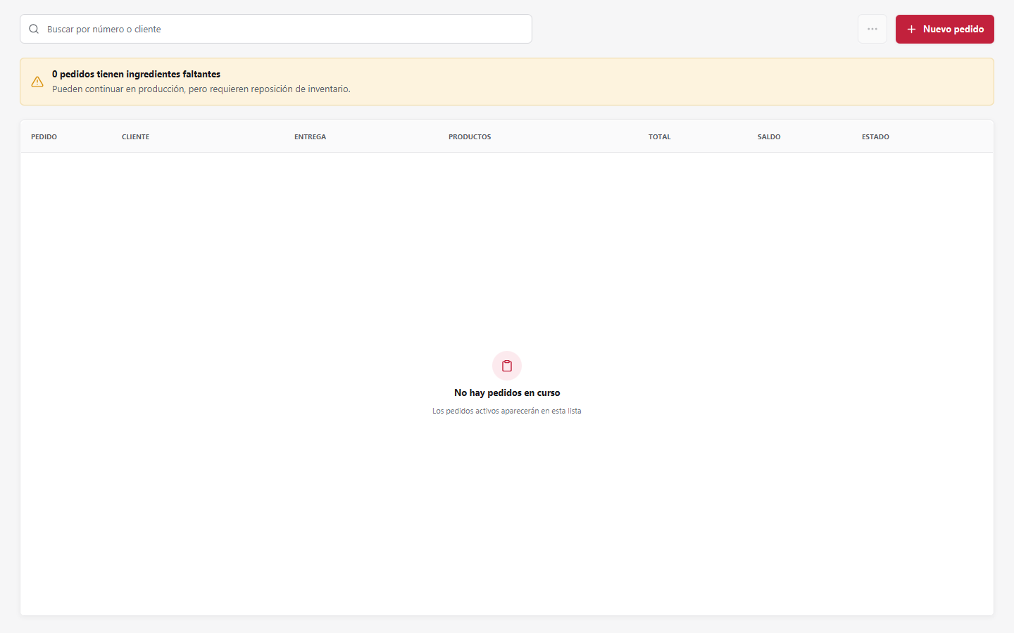 Pantalla de Pedidos en curso en Foodly